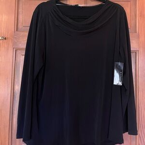 Large brand new Scalloped Black Long Sleeve Top. Silky to the touch.